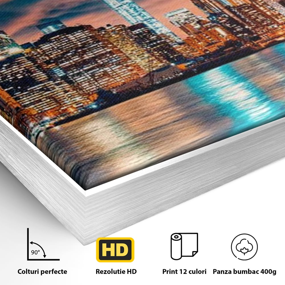 Tablou Canvas Premium, LuxCanva® O1004, Podul Brooklyn, New York, Noapte, Magie, Oras, Metropola, Energie, Vedere, Zbor, Zgarie-Nori, Elegant, Speranta, Lumini, Living, Dormitor, Birou