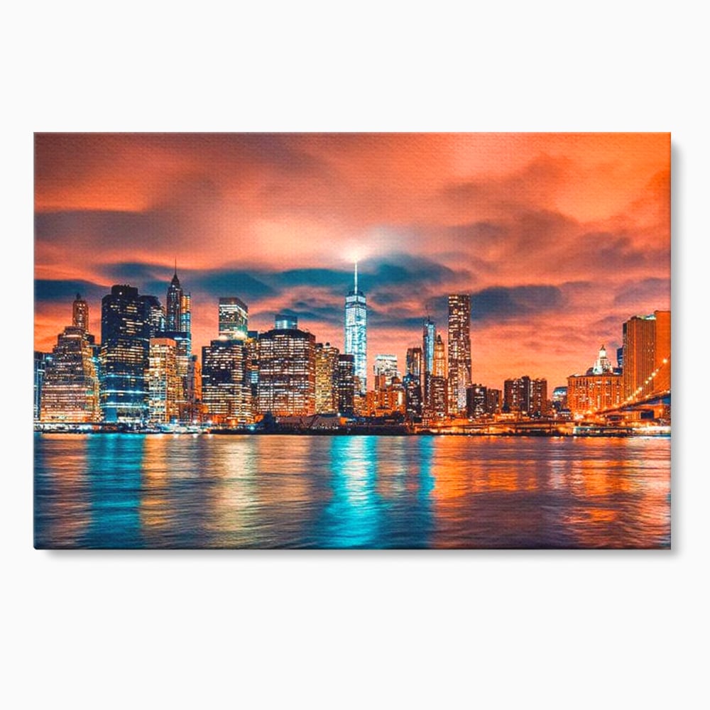 Tablou Canvas Premium, LuxCanva® O1004, Podul Brooklyn, New York, Noapte, Magie, Oras, Metropola, Energie, Vedere, Zbor, Zgarie-Nori, Elegant, Speranta, Lumini, Living, Dormitor, Birou