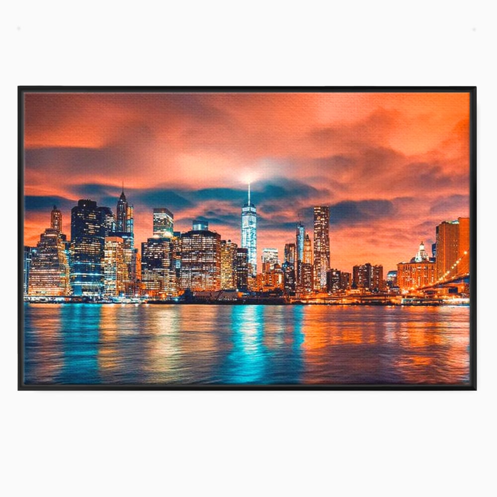 Tablou Canvas Premium, LuxCanva® O1004, Podul Brooklyn, New York, Noapte, Magie, Oras, Metropola, Energie, Vedere, Zbor, Zgarie-Nori, Elegant, Speranta, Lumini, Living, Dormitor, Birou