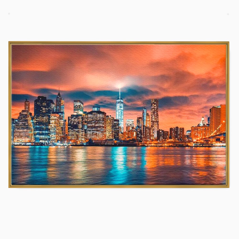 Tablou Canvas Premium, LuxCanva® O1004, Podul Brooklyn, New York, Noapte, Magie, Oras, Metropola, Energie, Vedere, Zbor, Zgarie-Nori, Elegant, Speranta, Lumini, Living, Dormitor, Birou