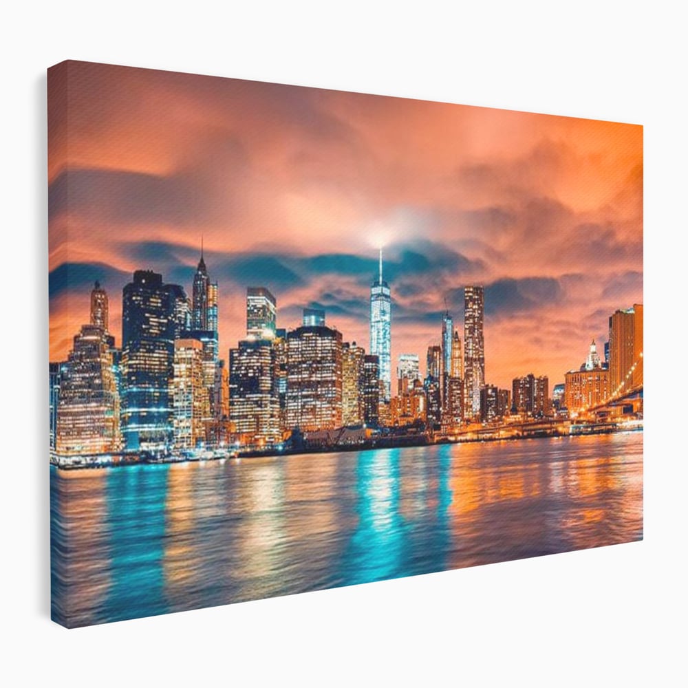 Tablou Canvas Premium, LuxCanva® O1004, Podul Brooklyn, New York, Noapte, Magie, Oras, Metropola, Energie, Vedere, Zbor, Zgarie-Nori, Elegant, Speranta, Lumini, Living, Dormitor, Birou