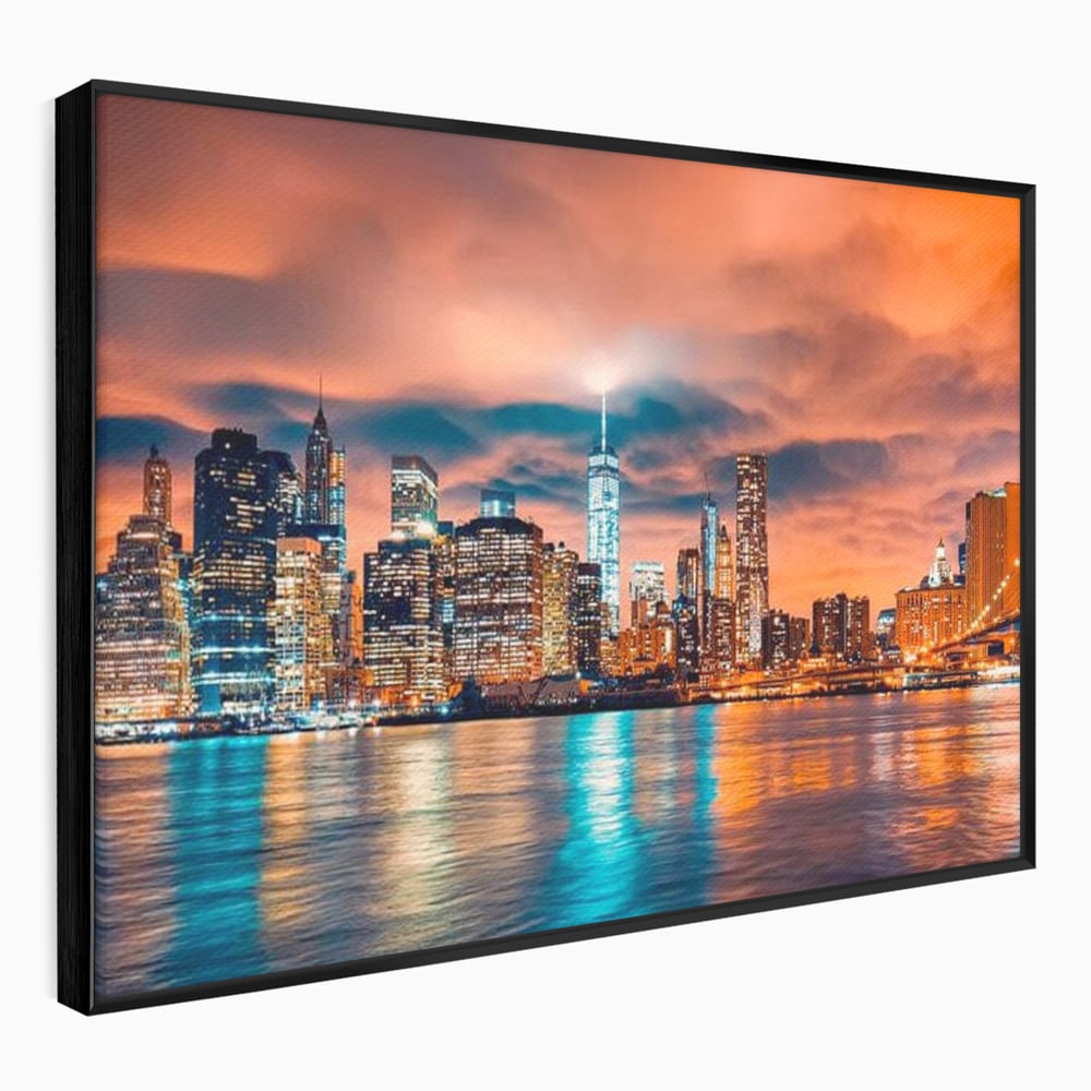 Tablou Canvas Premium, LuxCanva® O1004, Podul Brooklyn, New York, Noapte, Magie, Oras, Metropola, Energie, Vedere, Zbor, Zgarie-Nori, Elegant, Speranta, Lumini, Living, Dormitor, Birou