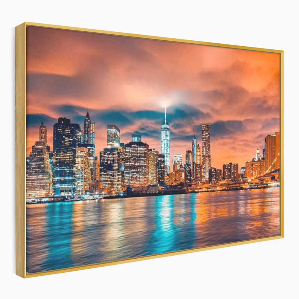 Tablou Canvas Premium, LuxCanva® O1004, Podul Brooklyn, New York, Noapte, Magie, Oras, Metropola, Energie, Vedere, Zbor, Zgarie-Nori, Elegant, Speranta, Lumini, Living, Dormitor, Birou