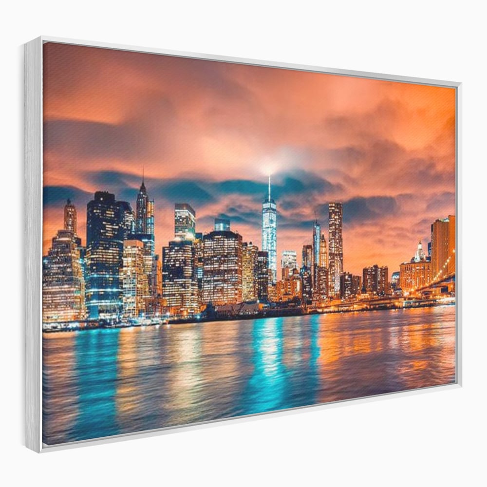 Tablou Canvas Premium, LuxCanva® O1004, Podul Brooklyn, New York, Noapte, Magie, Oras, Metropola, Energie, Vedere, Zbor, Zgarie-Nori, Elegant, Speranta, Lumini, Living, Dormitor, Birou