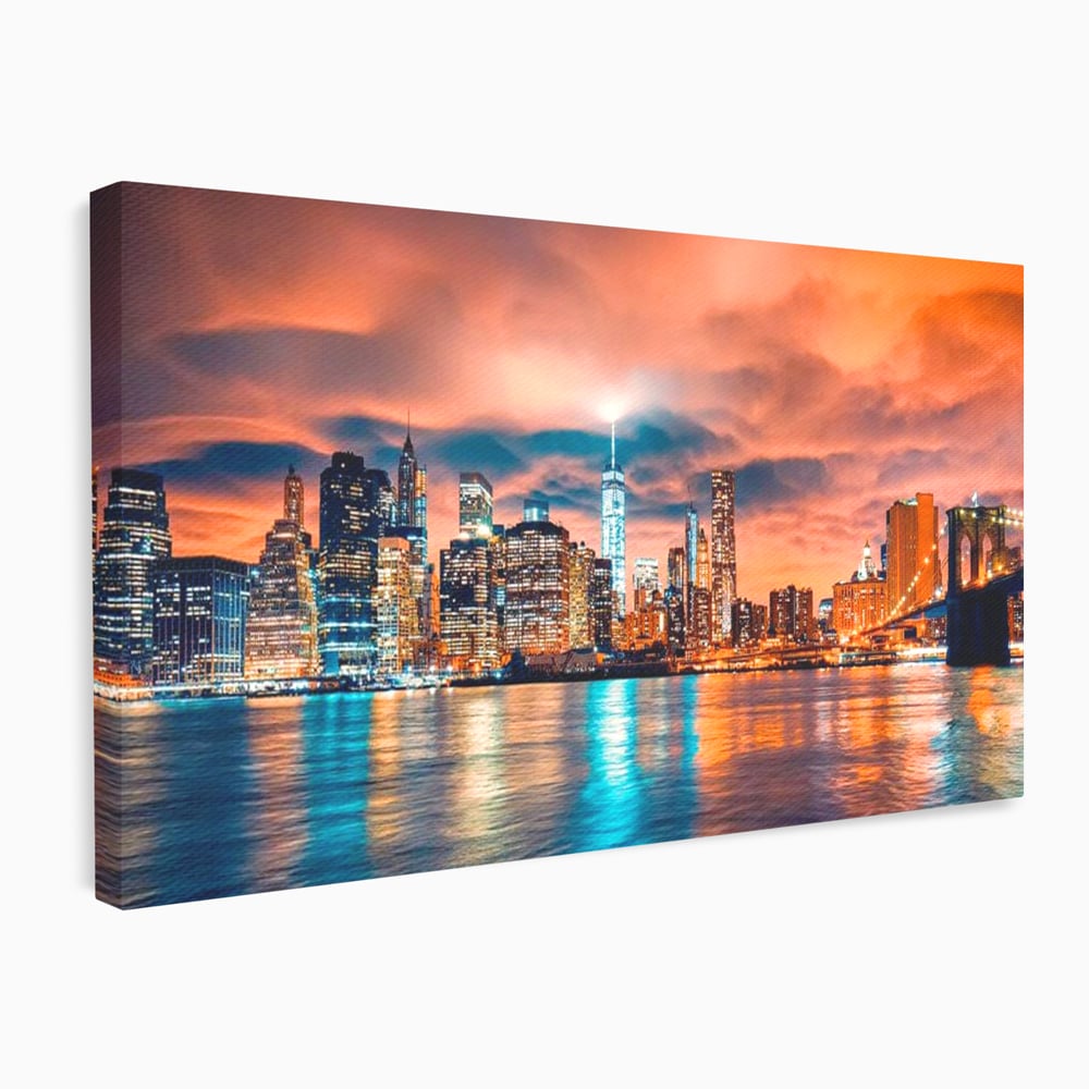Tablou Canvas Premium, LuxCanva® O1004, Podul Brooklyn, New York, Noapte, Magie, Oras, Metropola, Energie, Vedere, Zbor, Zgarie-Nori, Elegant, Speranta, Lumini, Living, Dormitor, Birou