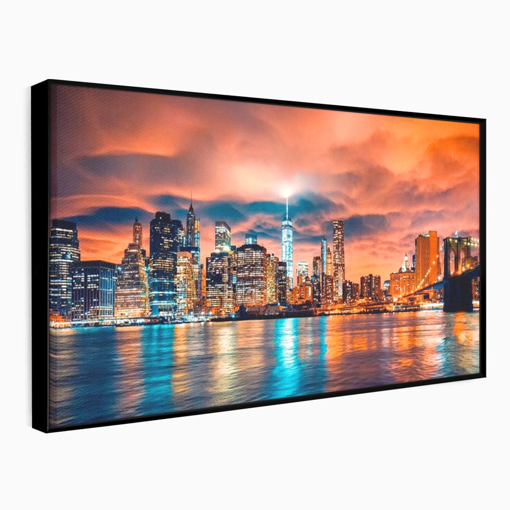 Tablou Canvas Premium, LuxCanva® O1004, Podul Brooklyn, New York, Noapte, Magie, Oras, Metropola, Energie, Vedere, Zbor, Zgarie-Nori, Elegant, Speranta, Lumini, Living, Dormitor, Birou