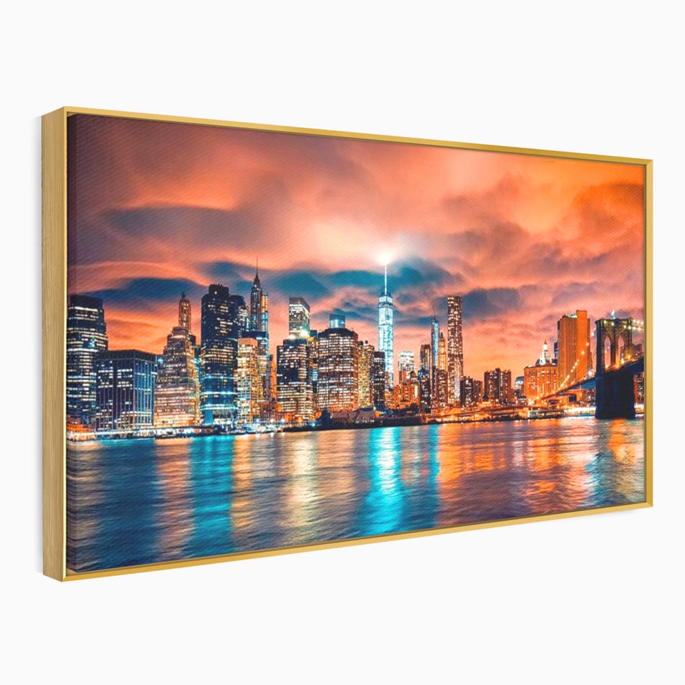 Tablou Canvas Premium, LuxCanva® O1004, Podul Brooklyn, New York, Noapte, Magie, Oras, Metropola, Energie, Vedere, Zbor, Zgarie-Nori, Elegant, Speranta, Lumini, Living, Dormitor, Birou
