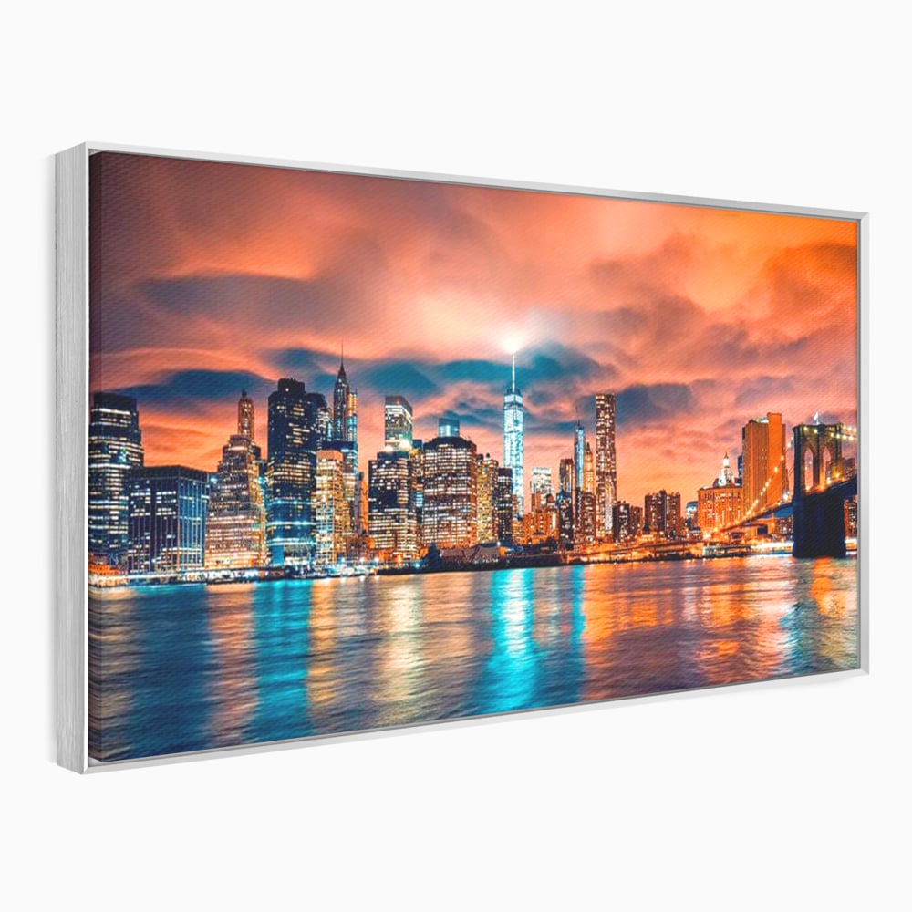 Tablou Canvas Premium, LuxCanva® O1004, Podul Brooklyn, New York, Noapte, Magie, Oras, Metropola, Energie, Vedere, Zbor, Zgarie-Nori, Elegant, Speranta, Lumini, Living, Dormitor, Birou