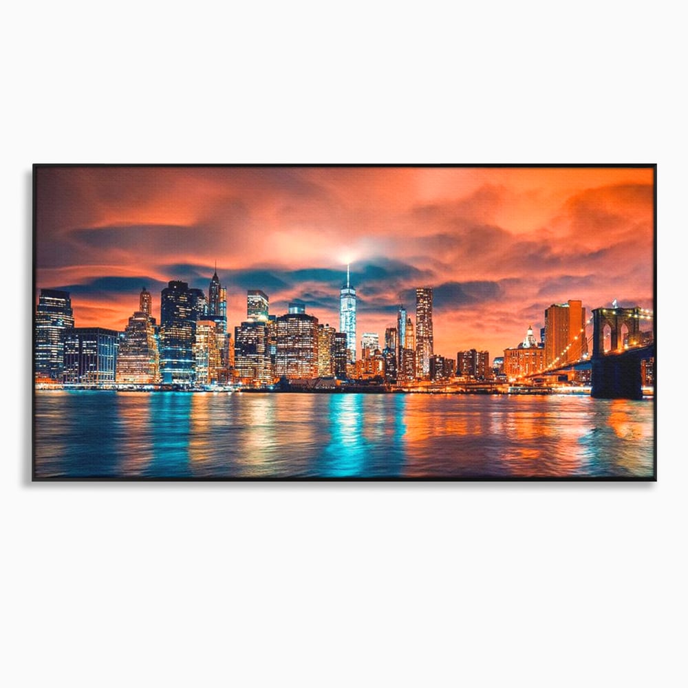 Tablou Canvas Premium, LuxCanva® O1004, Podul Brooklyn, New York, Noapte, Magie, Oras, Metropola, Energie, Vedere, Zbor, Zgarie-Nori, Elegant, Speranta, Lumini, Living, Dormitor, Birou