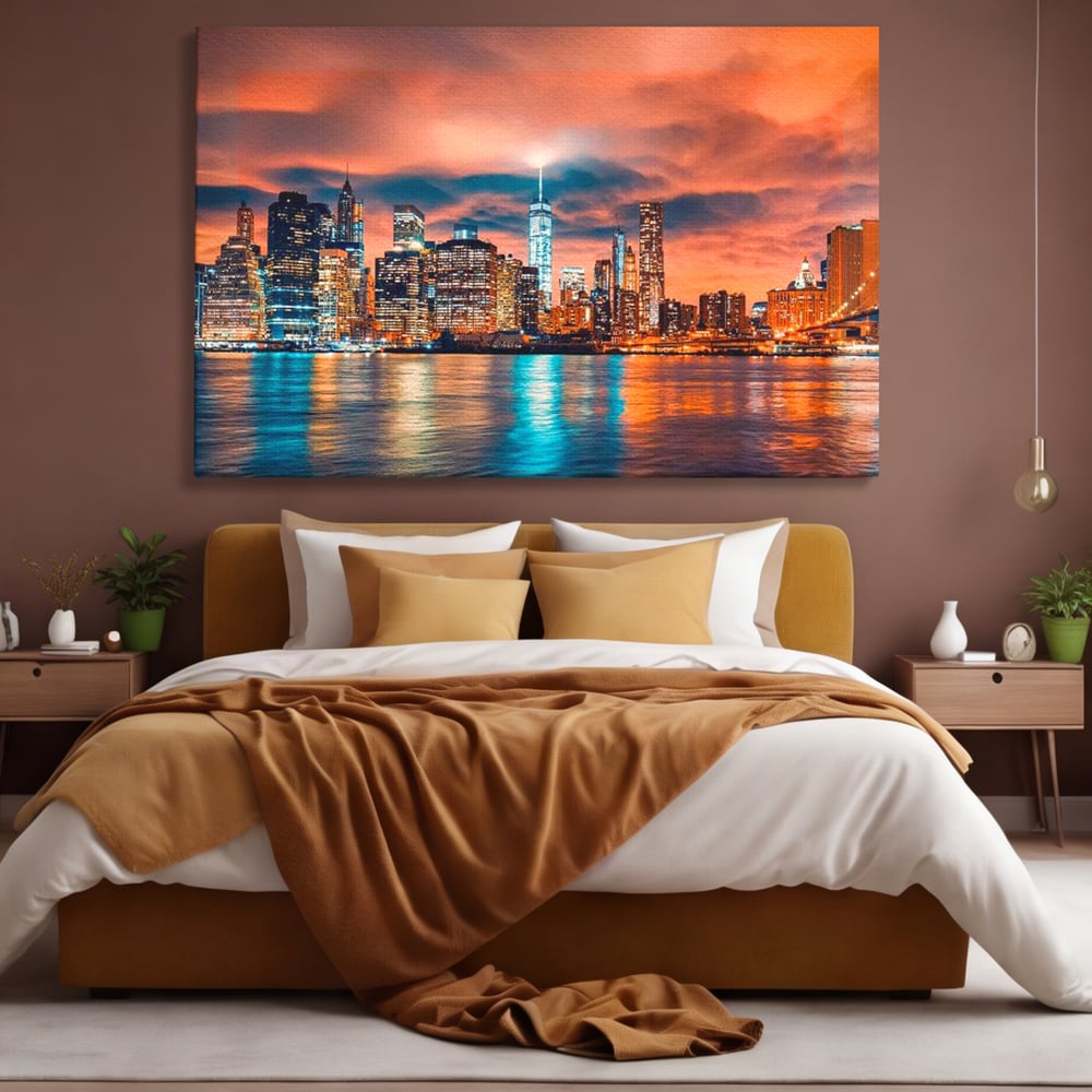 Tablou Canvas Premium, LuxCanva® O1004, Podul Brooklyn, New York, Noapte, Magie, Oras, Metropola, Energie, Vedere, Zbor, Zgarie-Nori, Elegant, Speranta, Lumini, Living, Dormitor, Birou