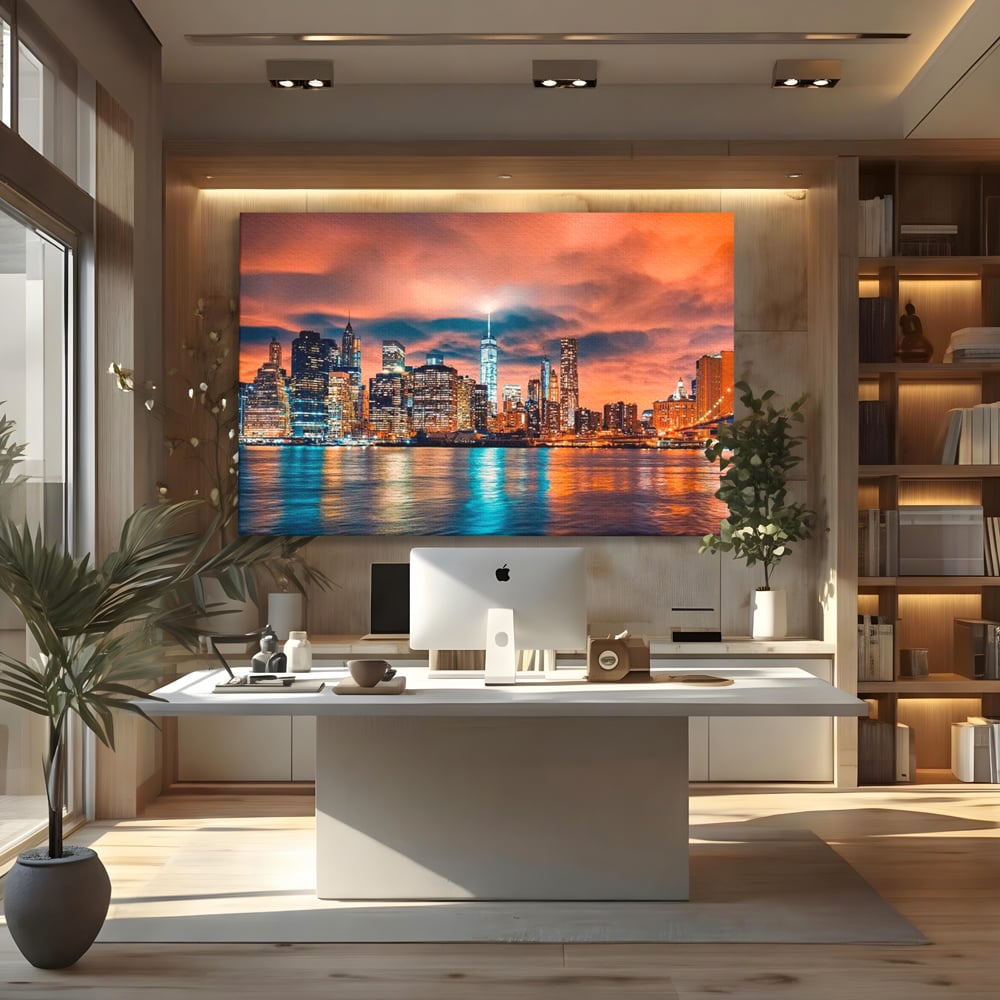 Tablou Canvas Premium, LuxCanva® O1004, Podul Brooklyn, New York, Noapte, Magie, Oras, Metropola, Energie, Vedere, Zbor, Zgarie-Nori, Elegant, Speranta, Lumini, Living, Dormitor, Birou