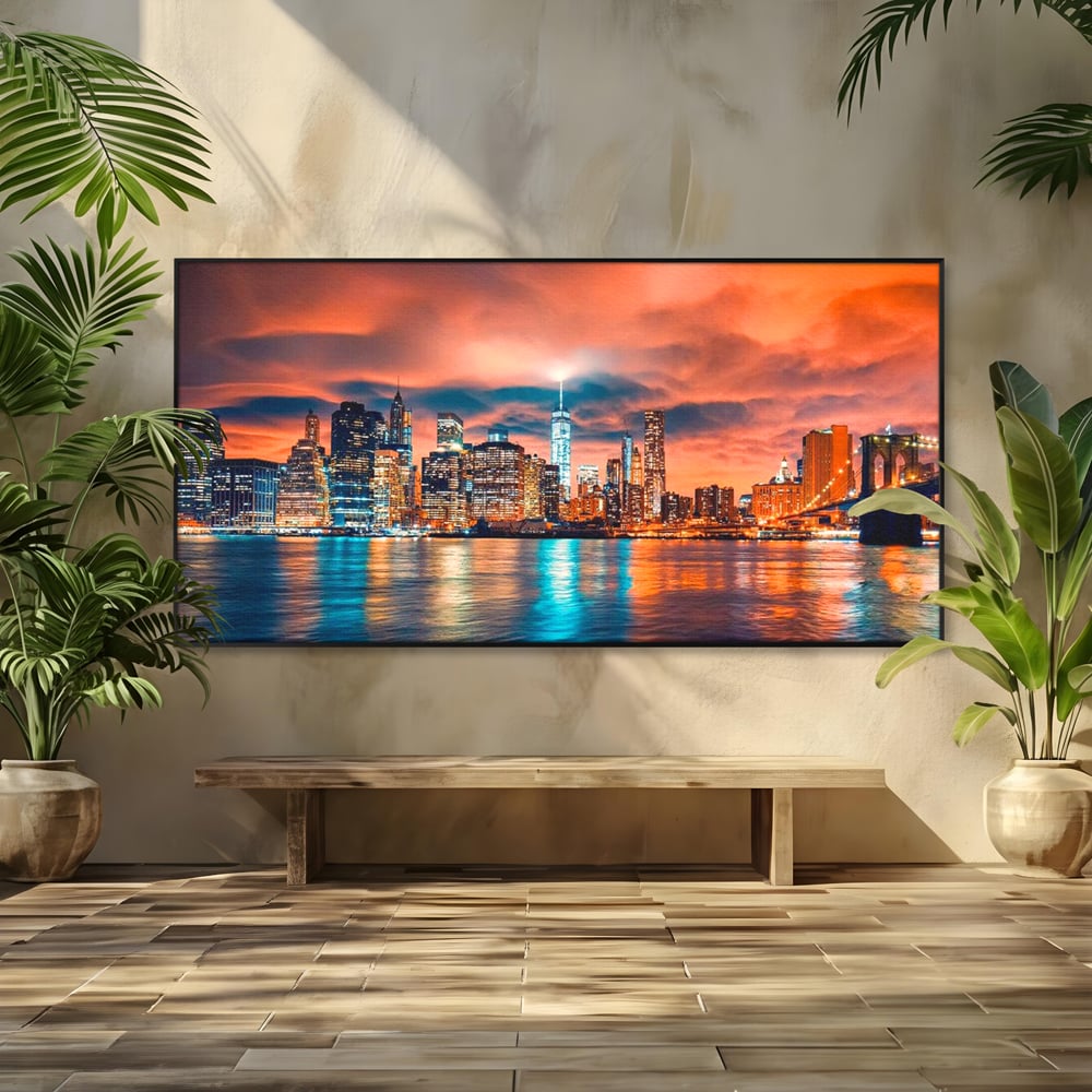 Tablou Canvas Premium, LuxCanva® O1004, Podul Brooklyn, New York, Noapte, Magie, Oras, Metropola, Energie, Vedere, Zbor, Zgarie-Nori, Elegant, Speranta, Lumini, Living, Dormitor, Birou