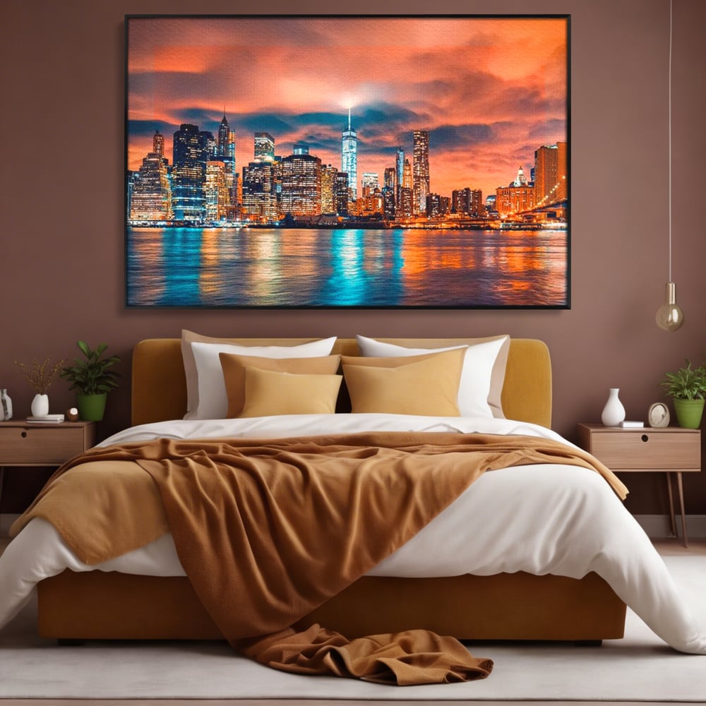 Tablou Canvas Premium, LuxCanva® O1004, Podul Brooklyn, New York, Noapte, Magie, Oras, Metropola, Energie, Vedere, Zbor, Zgarie-Nori, Elegant, Speranta, Lumini, Living, Dormitor, Birou