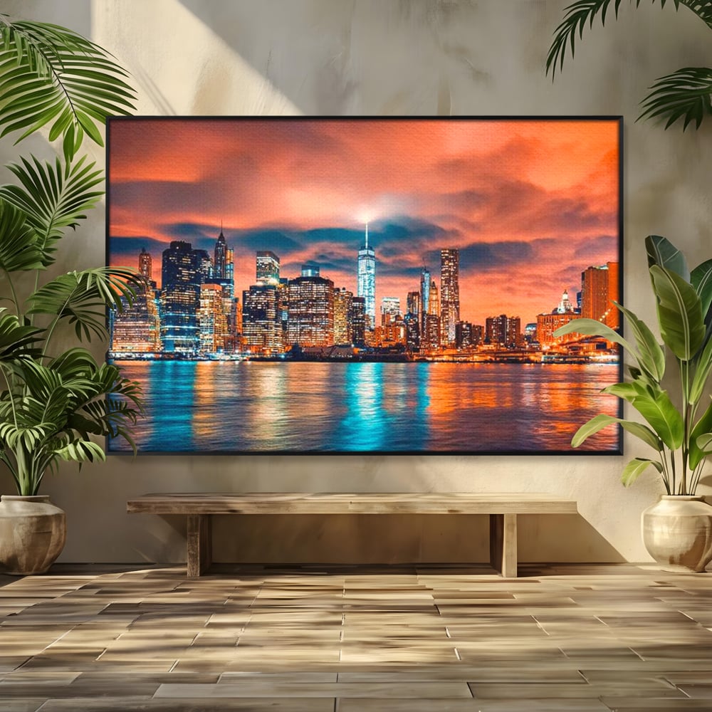 Tablou Canvas Premium, LuxCanva® O1004, Podul Brooklyn, New York, Noapte, Magie, Oras, Metropola, Energie, Vedere, Zbor, Zgarie-Nori, Elegant, Speranta, Lumini, Living, Dormitor, Birou