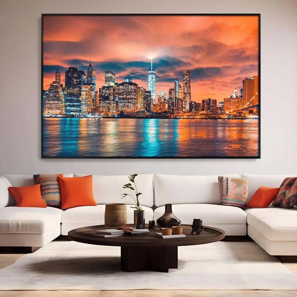 Tablou Canvas Premium, LuxCanva® O1004, Podul Brooklyn, New York, Noapte, Magie, Oras, Metropola, Energie, Vedere, Zbor, Zgarie-Nori, Elegant, Speranta, Lumini, Living, Dormitor, Birou