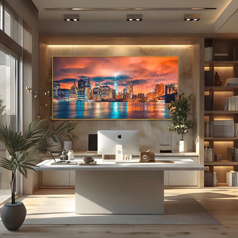 Tablou Canvas Premium, LuxCanva® O1004, Podul Brooklyn, New York, Noapte, Magie, Oras, Metropola, Energie, Vedere, Zbor, Zgarie-Nori, Elegant, Speranta, Lumini, Living, Dormitor, Birou