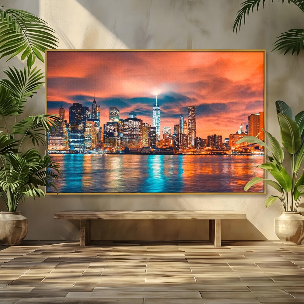 Tablou Canvas Premium, LuxCanva® O1004, Podul Brooklyn, New York, Noapte, Magie, Oras, Metropola, Energie, Vedere, Zbor, Zgarie-Nori, Elegant, Speranta, Lumini, Living, Dormitor, Birou
