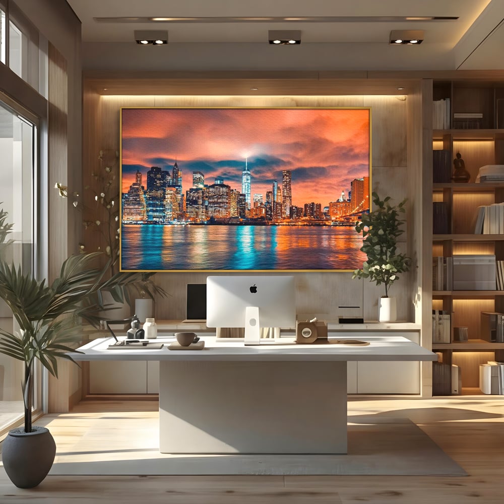 Tablou Canvas Premium, LuxCanva® O1004, Podul Brooklyn, New York, Noapte, Magie, Oras, Metropola, Energie, Vedere, Zbor, Zgarie-Nori, Elegant, Speranta, Lumini, Living, Dormitor, Birou