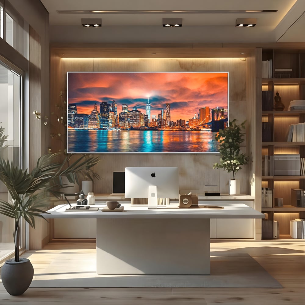 Tablou Canvas Premium, LuxCanva® O1004, Podul Brooklyn, New York, Noapte, Magie, Oras, Metropola, Energie, Vedere, Zbor, Zgarie-Nori, Elegant, Speranta, Lumini, Living, Dormitor, Birou