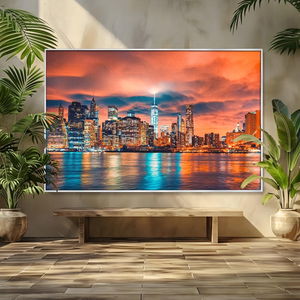 Tablou Canvas Premium, LuxCanva® O1004, Podul Brooklyn, New York, Noapte, Magie, Oras, Metropola, Energie, Vedere, Zbor, Zgarie-Nori, Elegant, Speranta, Lumini, Living, Dormitor, Birou