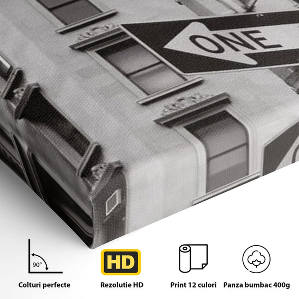 Leinwand Premium Canvas Wandbilder, LuxCanva® O1005, Kreuzung der Träume, Broadway, Kreuzung, Straßen, Zeichen, Verkehr, Urban, Weiß, Schwarz, Rot, Minimalismus, Amerika, Industrie, Wohnen, Schlafzimmer, Büro