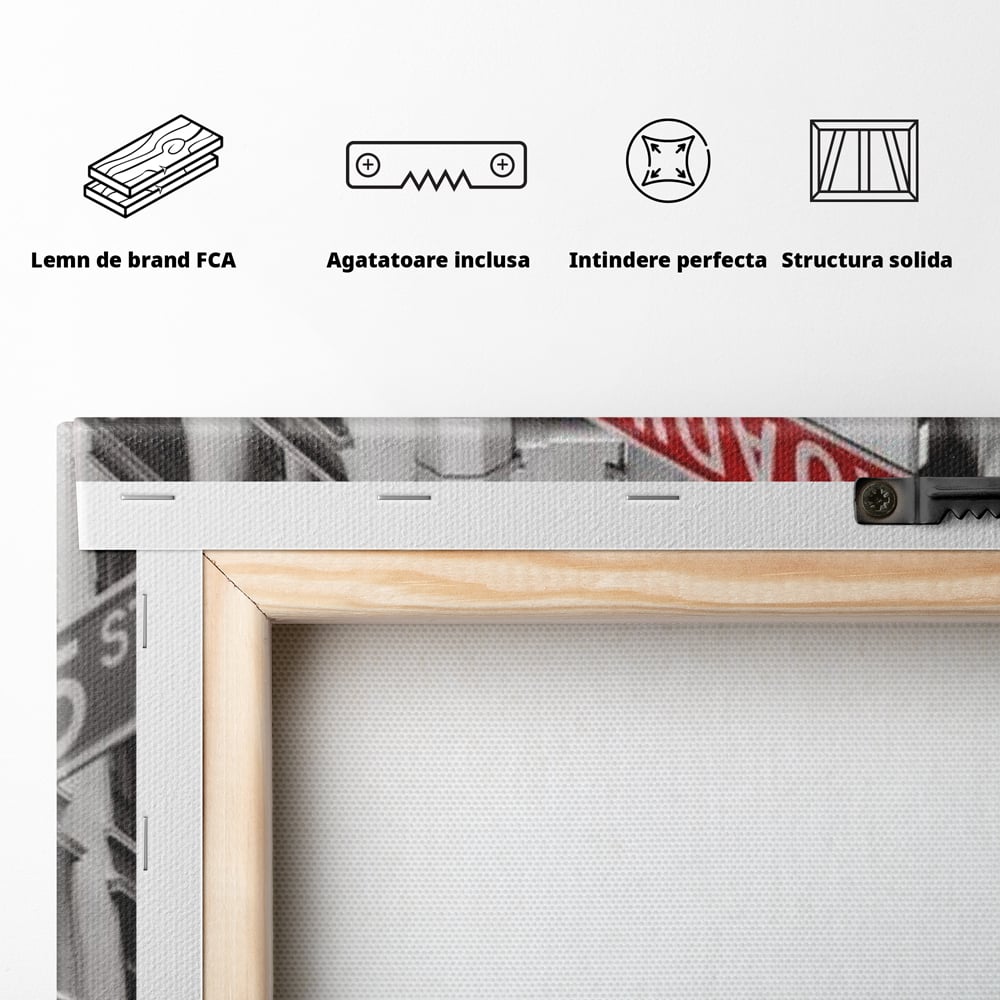 Leinwand Premium Canvas Wandbilder, LuxCanva® O1005, Kreuzung der Träume, Broadway, Kreuzung, Straßen, Zeichen, Verkehr, Urban, Weiß, Schwarz, Rot, Minimalismus, Amerika, Industrie, Wohnen, Schlafzimmer, Büro