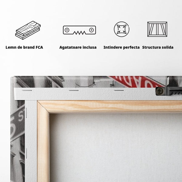 Leinwand Premium Canvas Wandbilder, LuxCanva® O1005, Kreuzung der Träume, Broadway, Kreuzung, Straßen, Zeichen, Verkehr, Urban, Weiß, Schwarz, Rot, Minimalismus, Amerika, Industrie, Wohnen, Schlafzimmer, Büro