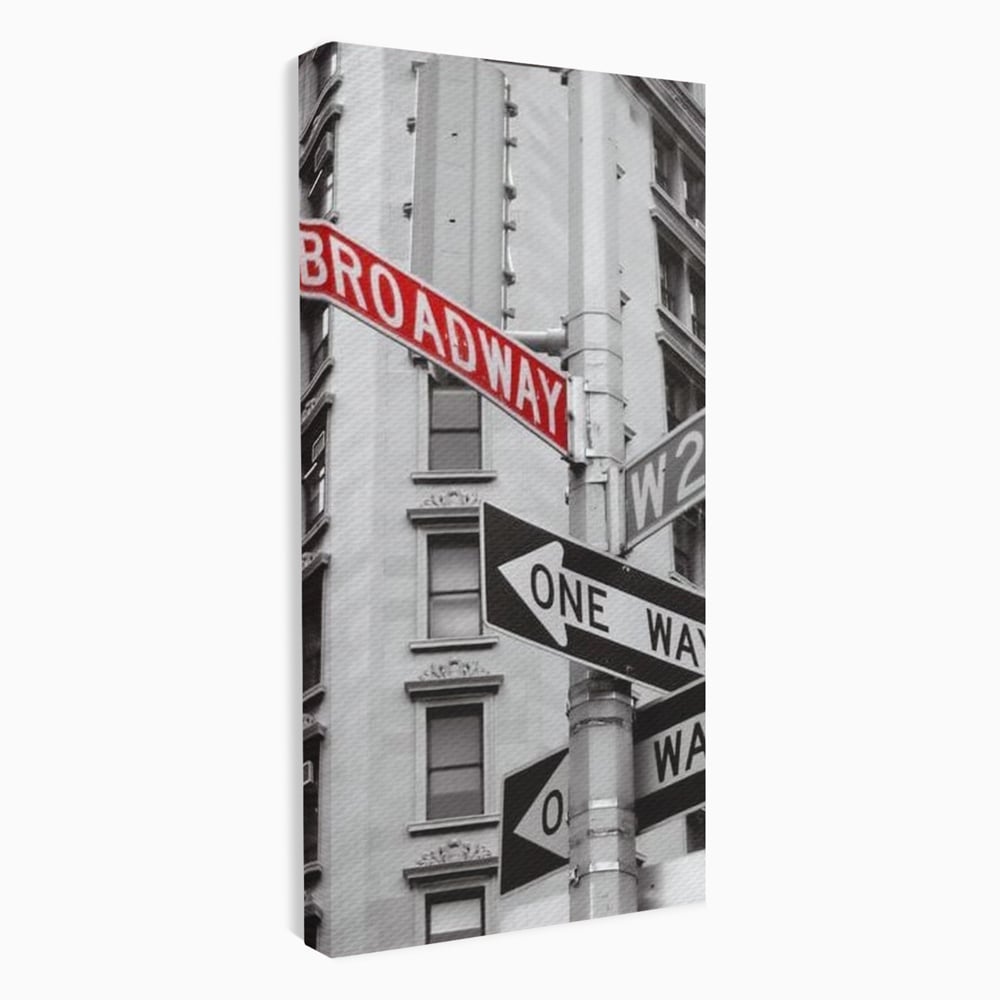 Leinwand Premium Canvas Wandbilder, LuxCanva® O1005, Kreuzung der Träume, Broadway, Kreuzung, Straßen, Zeichen, Verkehr, Urban, Weiß, Schwarz, Rot, Minimalismus, Amerika, Industrie, Wohnen, Schlafzimmer, Büro