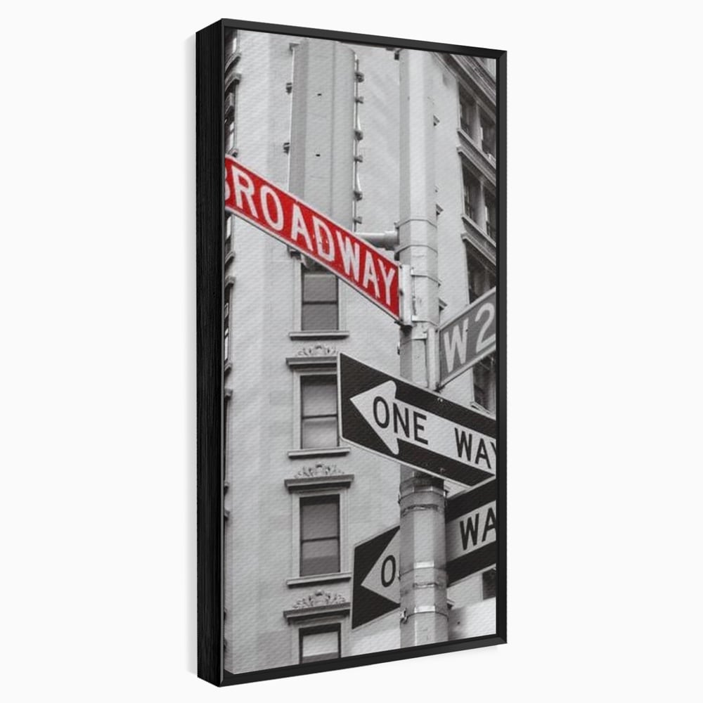 Leinwand Premium Canvas Wandbilder, LuxCanva® O1005, Kreuzung der Träume, Broadway, Kreuzung, Straßen, Zeichen, Verkehr, Urban, Weiß, Schwarz, Rot, Minimalismus, Amerika, Industrie, Wohnen, Schlafzimmer, Büro
