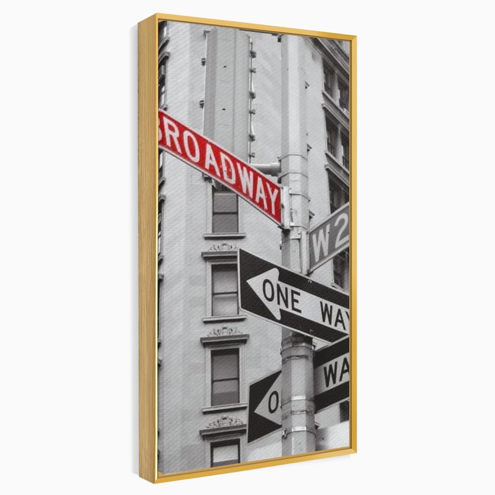 Leinwand Premium Canvas Wandbilder, LuxCanva® O1005, Kreuzung der Träume, Broadway, Kreuzung, Straßen, Zeichen, Verkehr, Urban, Weiß, Schwarz, Rot, Minimalismus, Amerika, Industrie, Wohnen, Schlafzimmer, Büro