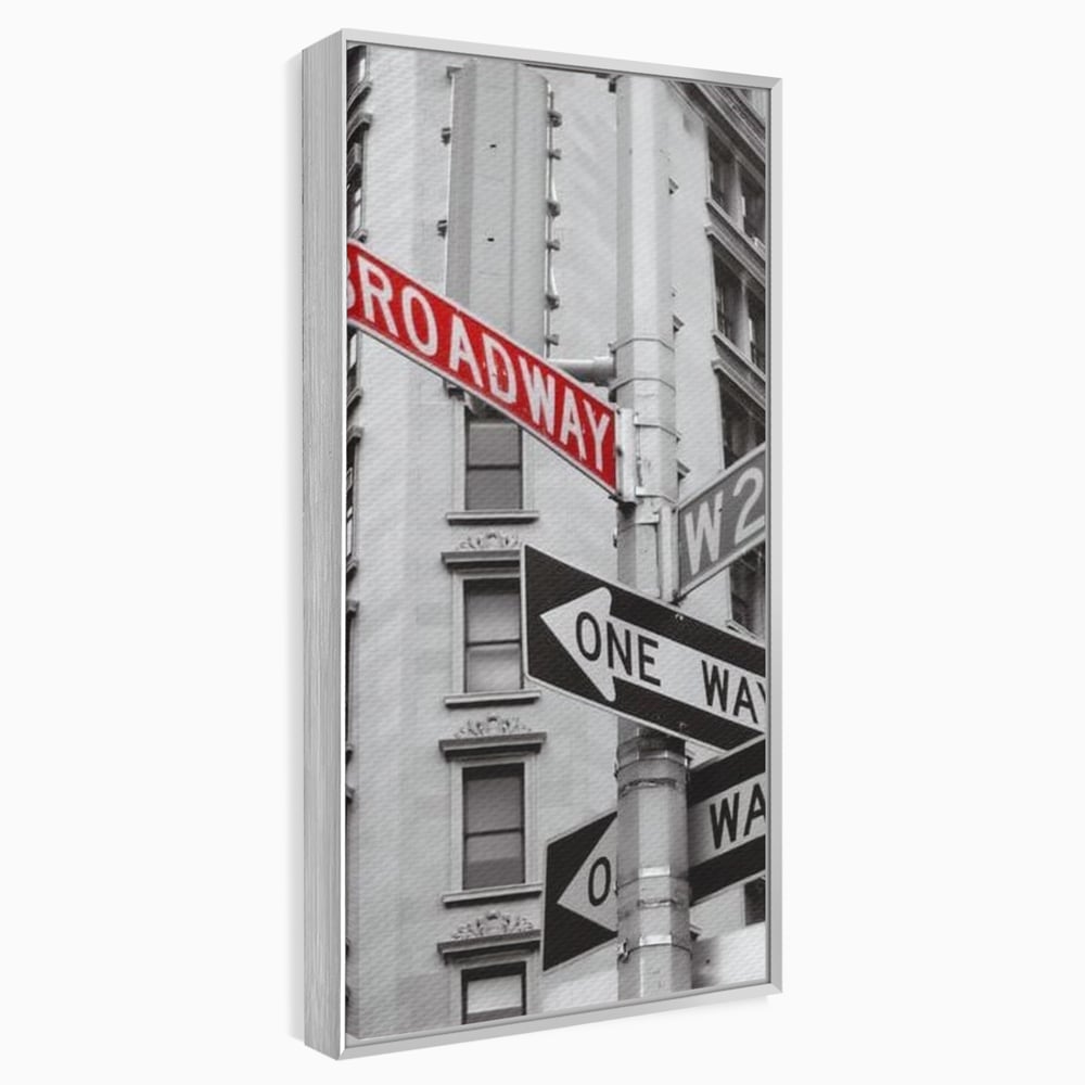 Leinwand Premium Canvas Wandbilder, LuxCanva® O1005, Kreuzung der Träume, Broadway, Kreuzung, Straßen, Zeichen, Verkehr, Urban, Weiß, Schwarz, Rot, Minimalismus, Amerika, Industrie, Wohnen, Schlafzimmer, Büro