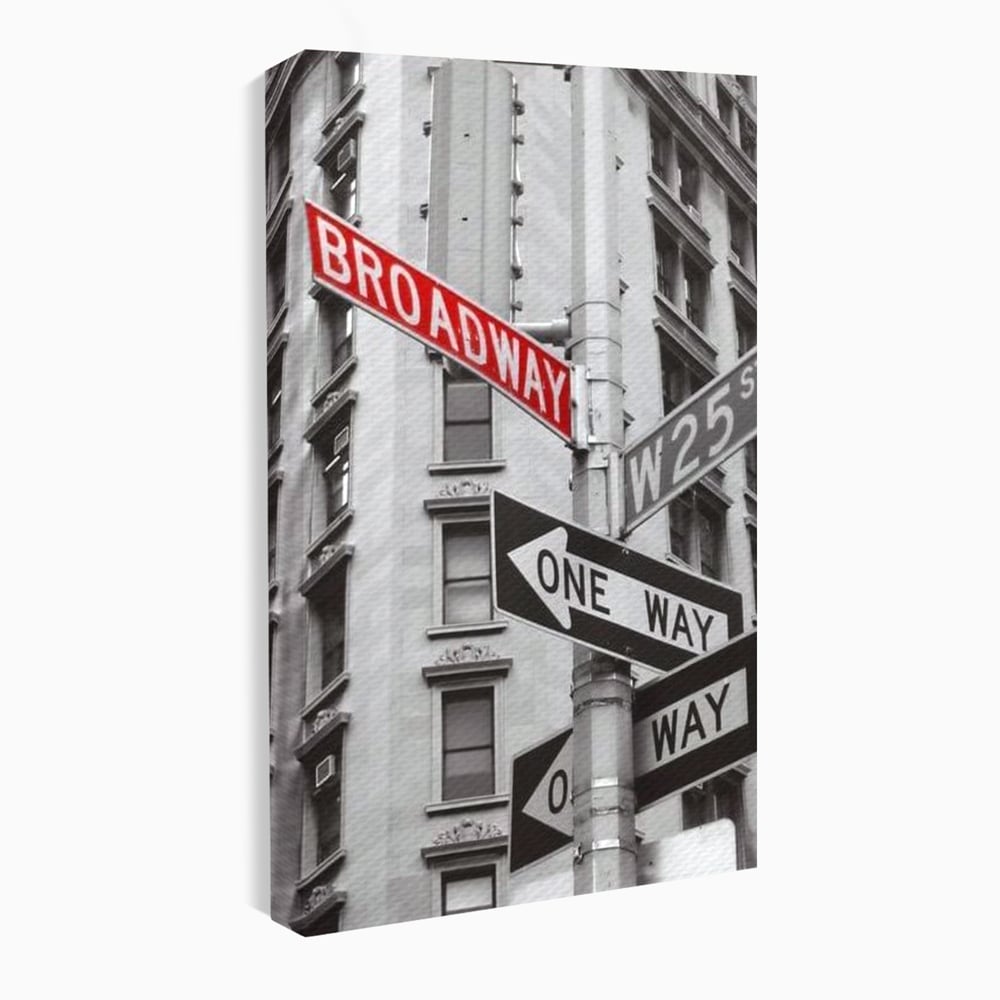 Leinwand Premium Canvas Wandbilder, LuxCanva® O1005, Kreuzung der Träume, Broadway, Kreuzung, Straßen, Zeichen, Verkehr, Urban, Weiß, Schwarz, Rot, Minimalismus, Amerika, Industrie, Wohnen, Schlafzimmer, Büro
