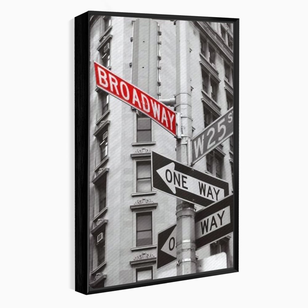 Leinwand Premium Canvas Wandbilder, LuxCanva® O1005, Kreuzung der Träume, Broadway, Kreuzung, Straßen, Zeichen, Verkehr, Urban, Weiß, Schwarz, Rot, Minimalismus, Amerika, Industrie, Wohnen, Schlafzimmer, Büro