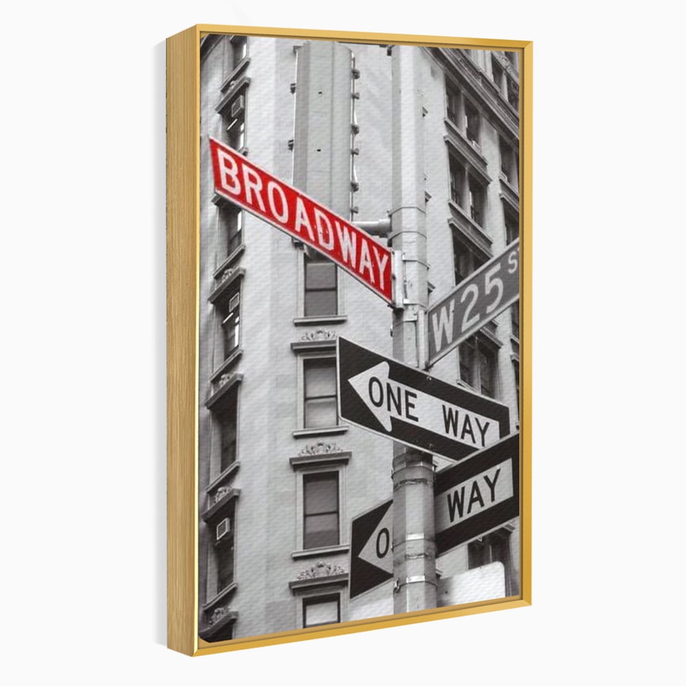 Leinwand Premium Canvas Wandbilder, LuxCanva® O1005, Kreuzung der Träume, Broadway, Kreuzung, Straßen, Zeichen, Verkehr, Urban, Weiß, Schwarz, Rot, Minimalismus, Amerika, Industrie, Wohnen, Schlafzimmer, Büro
