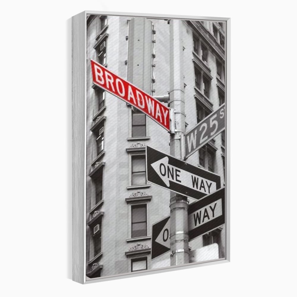Leinwand Premium Canvas Wandbilder, LuxCanva® O1005, Kreuzung der Träume, Broadway, Kreuzung, Straßen, Zeichen, Verkehr, Urban, Weiß, Schwarz, Rot, Minimalismus, Amerika, Industrie, Wohnen, Schlafzimmer, Büro