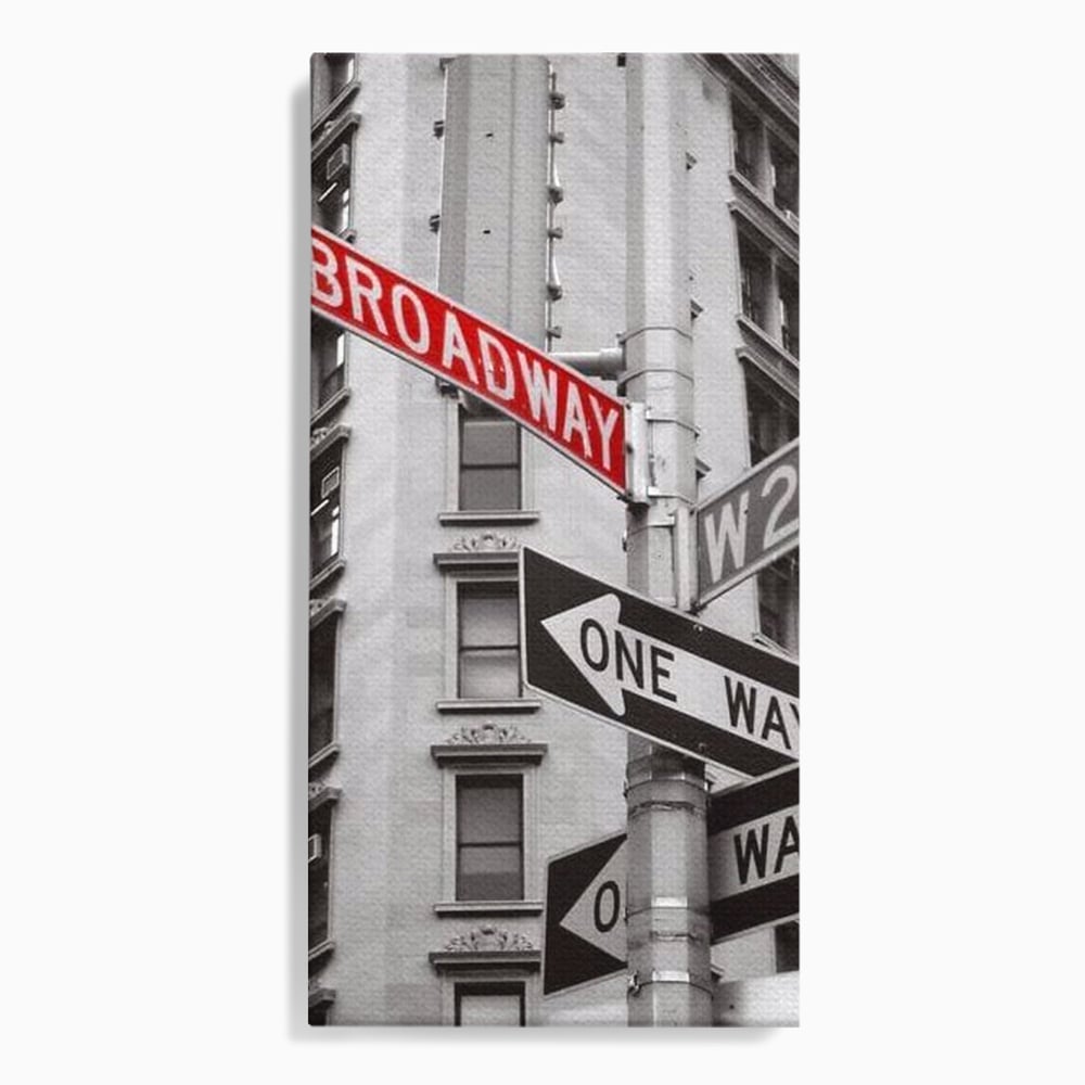 Leinwand Premium Canvas Wandbilder, LuxCanva® O1005, Kreuzung der Träume, Broadway, Kreuzung, Straßen, Zeichen, Verkehr, Urban, Weiß, Schwarz, Rot, Minimalismus, Amerika, Industrie, Wohnen, Schlafzimmer, Büro