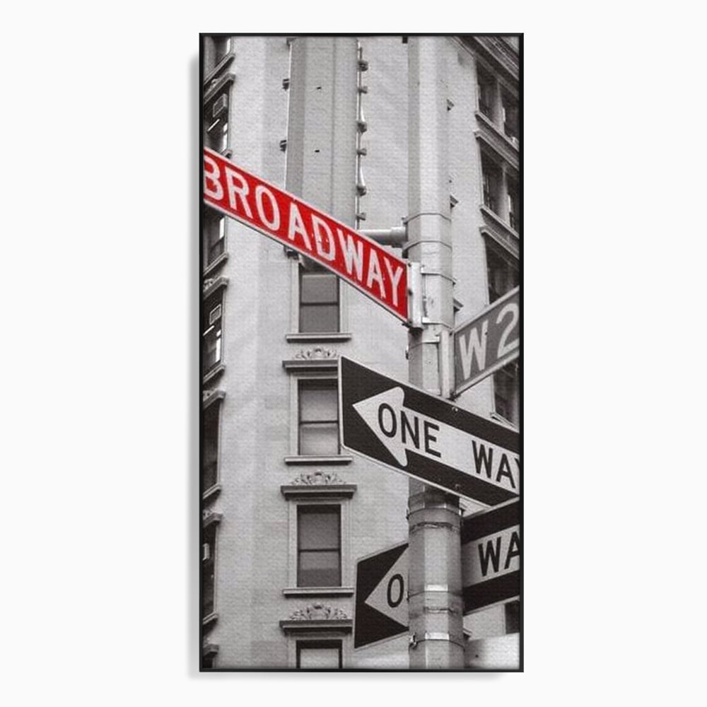 Leinwand Premium Canvas Wandbilder, LuxCanva® O1005, Kreuzung der Träume, Broadway, Kreuzung, Straßen, Zeichen, Verkehr, Urban, Weiß, Schwarz, Rot, Minimalismus, Amerika, Industrie, Wohnen, Schlafzimmer, Büro