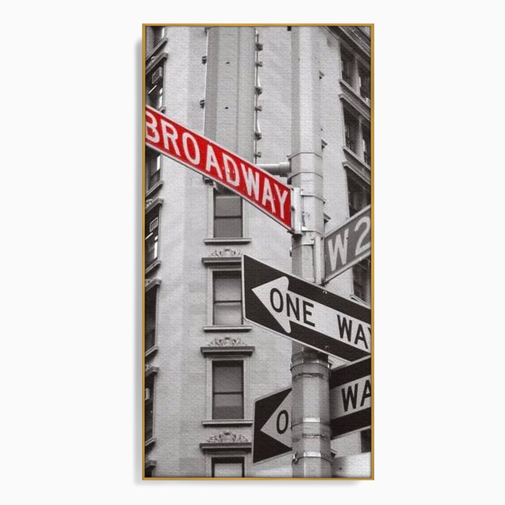 Leinwand Premium Canvas Wandbilder, LuxCanva® O1005, Kreuzung der Träume, Broadway, Kreuzung, Straßen, Zeichen, Verkehr, Urban, Weiß, Schwarz, Rot, Minimalismus, Amerika, Industrie, Wohnen, Schlafzimmer, Büro