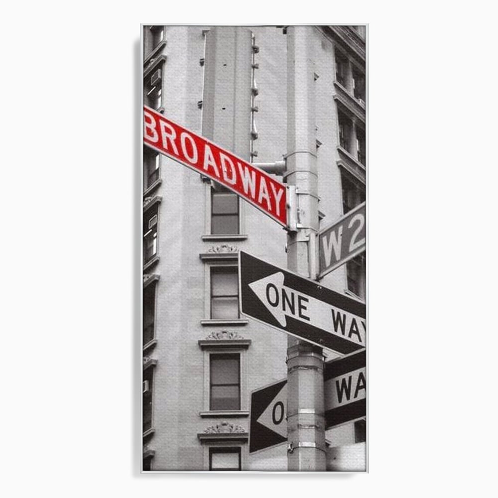 Leinwand Premium Canvas Wandbilder, LuxCanva® O1005, Kreuzung der Träume, Broadway, Kreuzung, Straßen, Zeichen, Verkehr, Urban, Weiß, Schwarz, Rot, Minimalismus, Amerika, Industrie, Wohnen, Schlafzimmer, Büro