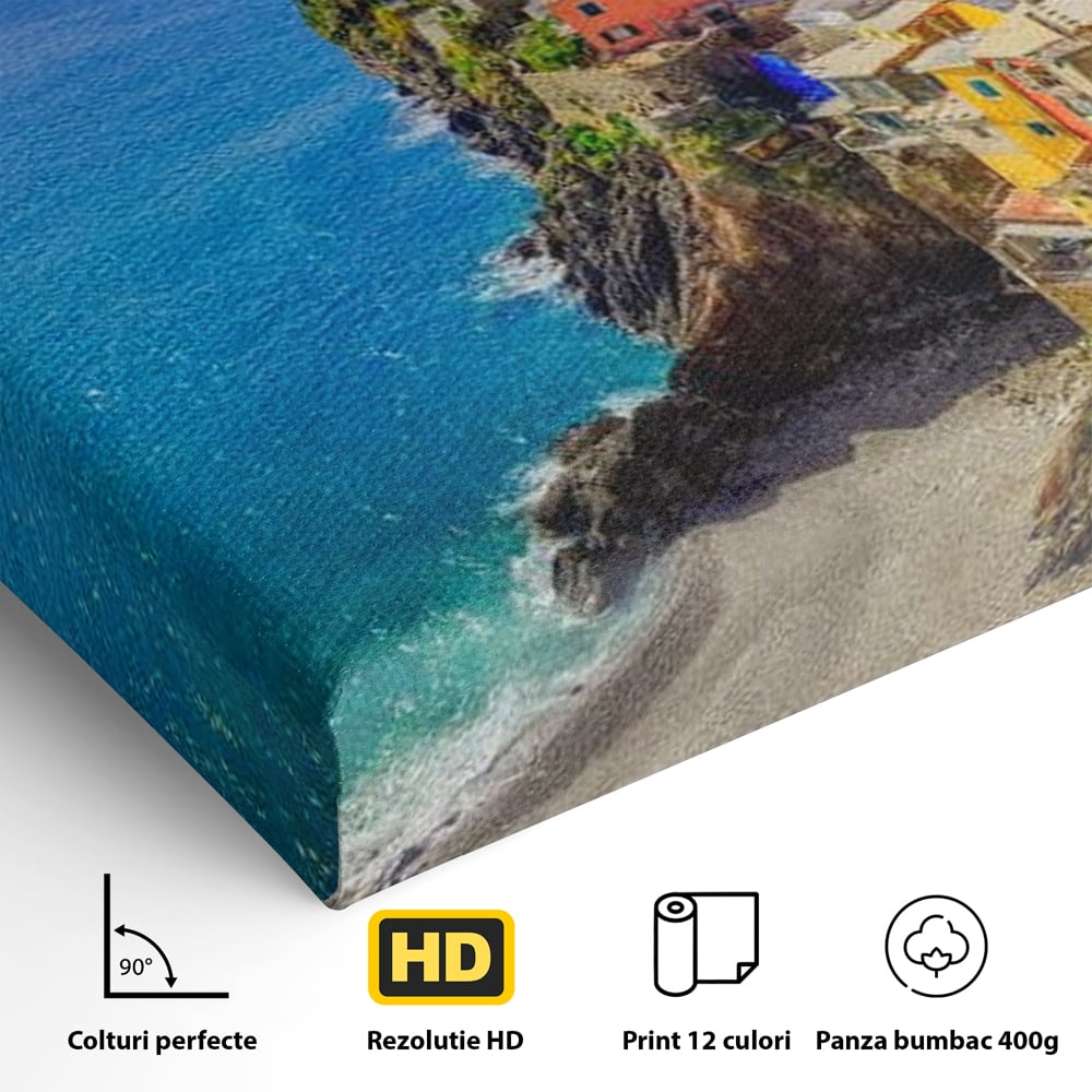 Tablou Canvas Premium, LuxCanva® O1006, Paradis pe Riviera Italiana, Cinque, Terre, Mediterana, Mare, Stanca, Oras, Refugiu, Italia, Poveste, Vacanta, Liniste, Coasta, Case, Birou, Living, Dormitor