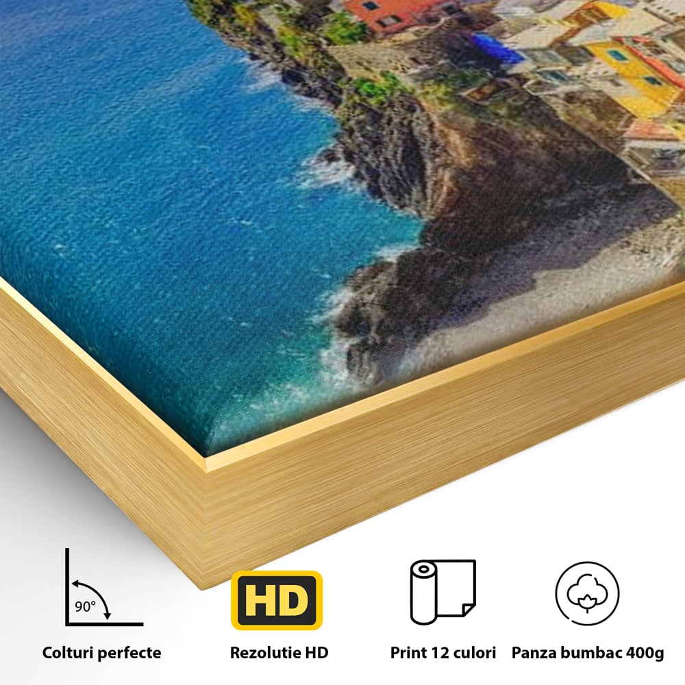 Tablou Canvas Premium, LuxCanva® O1006, Paradis pe Riviera Italiana, Cinque, Terre, Mediterana, Mare, Stanca, Oras, Refugiu, Italia, Poveste, Vacanta, Liniste, Coasta, Case, Birou, Living, Dormitor