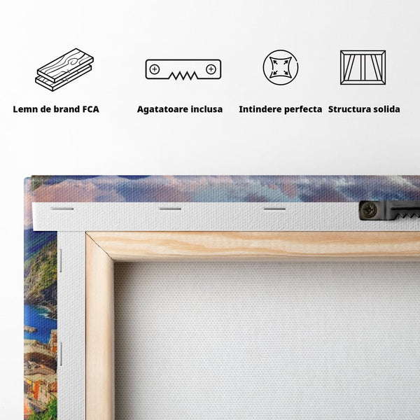 Tablou Canvas Premium, LuxCanva® O1006, Paradis pe Riviera Italiana, Cinque, Terre, Mediterana, Mare, Stanca, Oras, Refugiu, Italia, Poveste, Vacanta, Liniste, Coasta, Case, Birou, Living, Dormitor