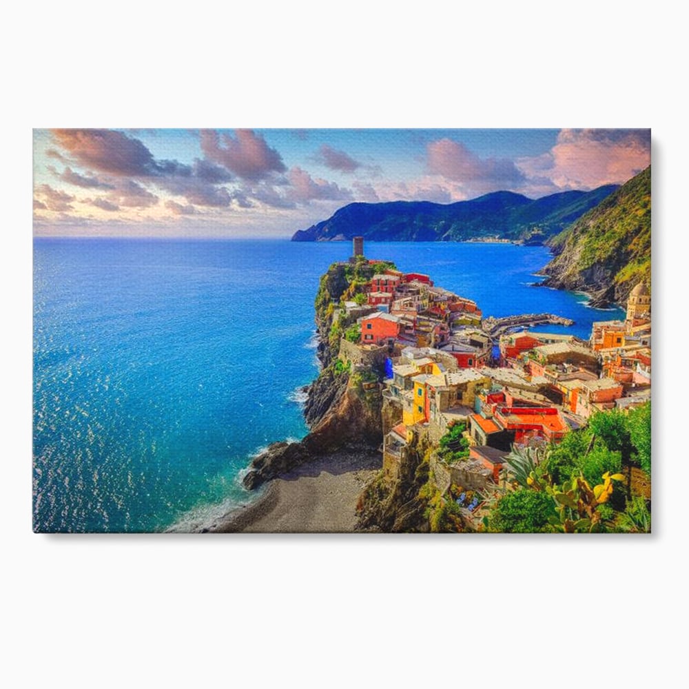Tablou Canvas Premium, LuxCanva® O1006, Paradis pe Riviera Italiana, Cinque, Terre, Mediterana, Mare, Stanca, Oras, Refugiu, Italia, Poveste, Vacanta, Liniste, Coasta, Case, Birou, Living, Dormitor