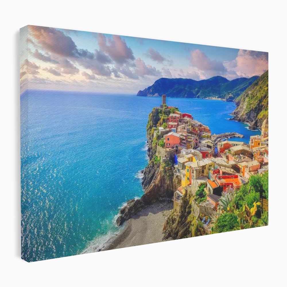 Tablou Canvas Premium, LuxCanva® O1006, Paradis pe Riviera Italiana, Cinque, Terre, Mediterana, Mare, Stanca, Oras, Refugiu, Italia, Poveste, Vacanta, Liniste, Coasta, Case, Birou, Living, Dormitor