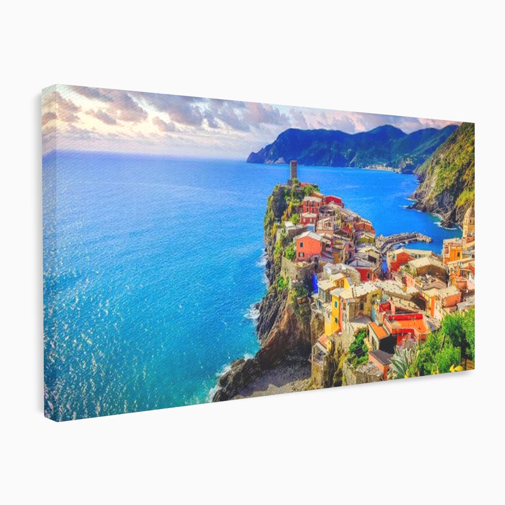Tablou Canvas Premium, LuxCanva® O1006, Paradis pe Riviera Italiana, Cinque, Terre, Mediterana, Mare, Stanca, Oras, Refugiu, Italia, Poveste, Vacanta, Liniste, Coasta, Case, Birou, Living, Dormitor