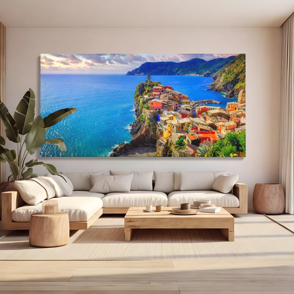 Tablou Canvas Premium, LuxCanva® O1006, Paradis pe Riviera Italiana, Cinque, Terre, Mediterana, Mare, Stanca, Oras, Refugiu, Italia, Poveste, Vacanta, Liniste, Coasta, Case, Birou, Living, Dormitor