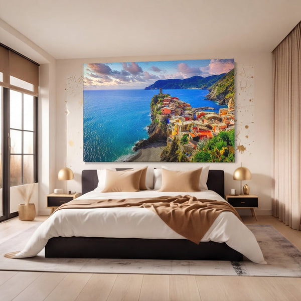 Tablou Canvas Premium, LuxCanva® O1006, Paradis pe Riviera Italiana, Cinque, Terre, Mediterana, Mare, Stanca, Oras, Refugiu, Italia, Poveste, Vacanta, Liniste, Coasta, Case, Birou, Living, Dormitor