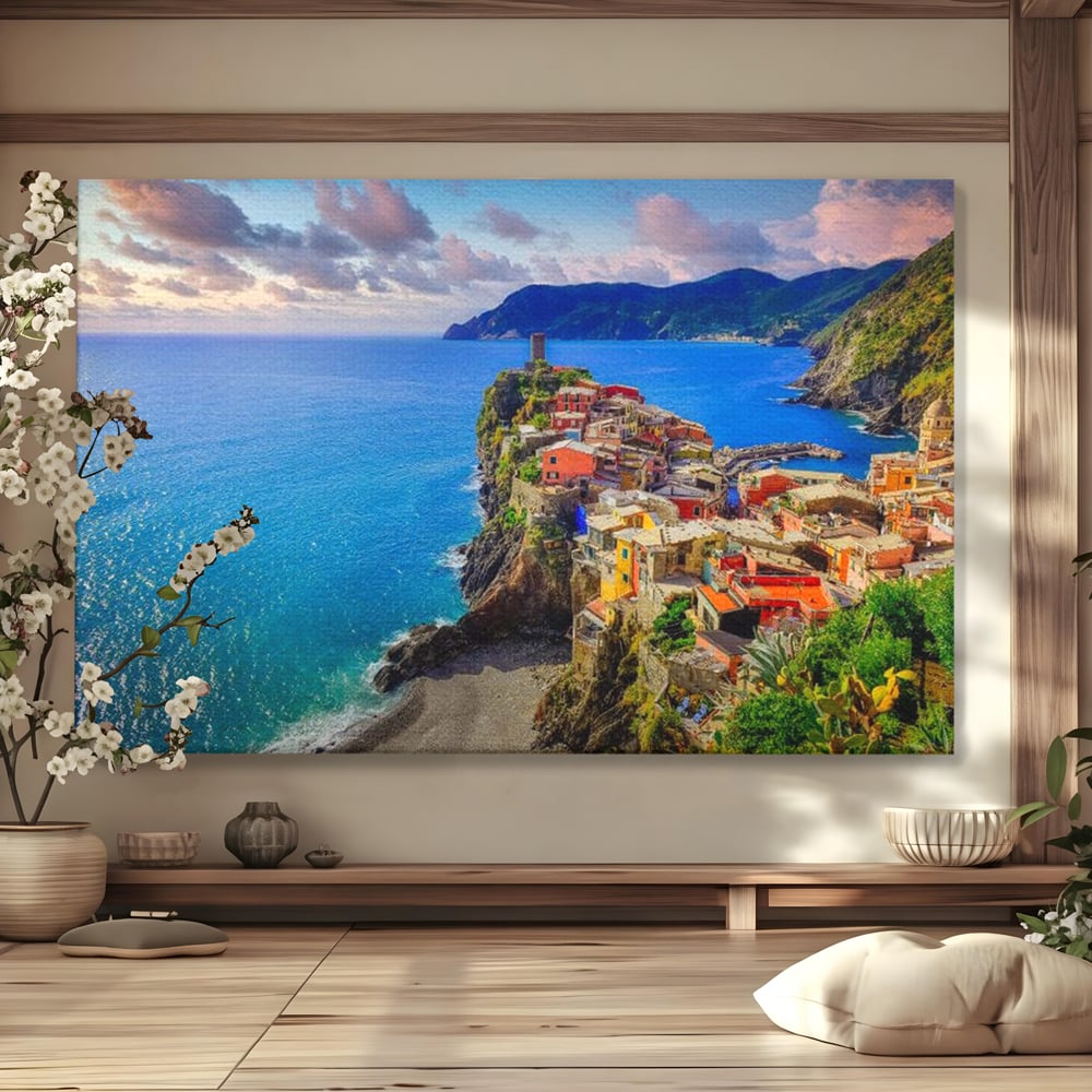 Tablou Canvas Premium, LuxCanva® O1006, Paradis pe Riviera Italiana, Cinque, Terre, Mediterana, Mare, Stanca, Oras, Refugiu, Italia, Poveste, Vacanta, Liniste, Coasta, Case, Birou, Living, Dormitor