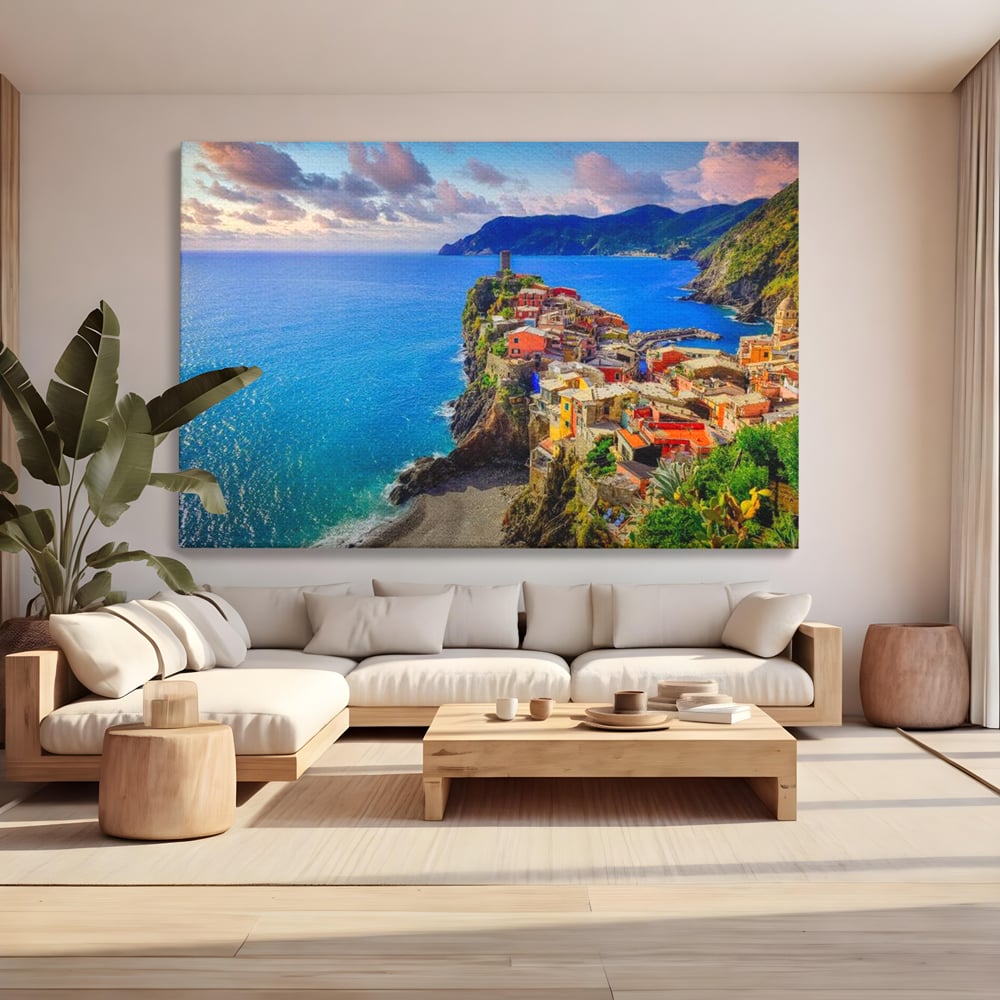 Tablou Canvas Premium, LuxCanva® O1006, Paradis pe Riviera Italiana, Cinque, Terre, Mediterana, Mare, Stanca, Oras, Refugiu, Italia, Poveste, Vacanta, Liniste, Coasta, Case, Birou, Living, Dormitor