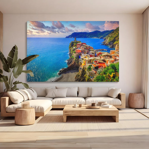 Tablou Canvas Premium, LuxCanva® O1006, Paradis pe Riviera Italiana, Cinque, Terre, Mediterana, Mare, Stanca, Oras, Refugiu, Italia, Poveste, Vacanta, Liniste, Coasta, Case, Birou, Living, Dormitor
